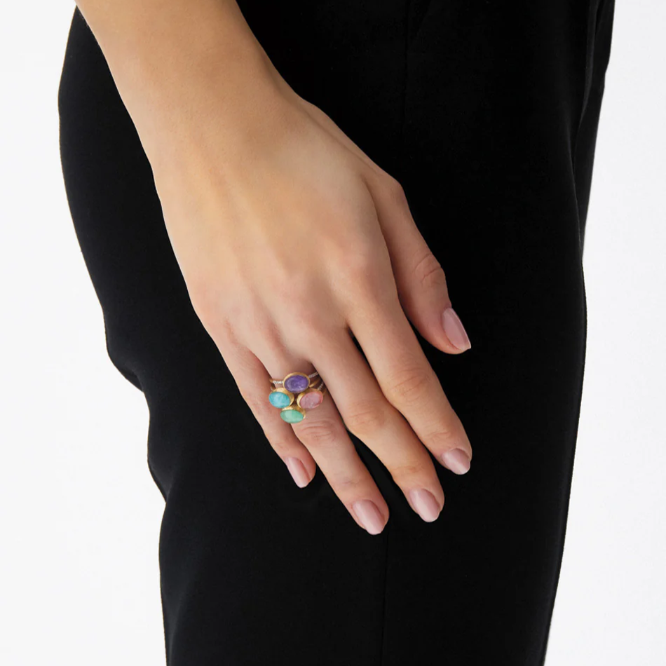 Nanis Muse Boule Gold and Jadeite Gemstone Rings on model