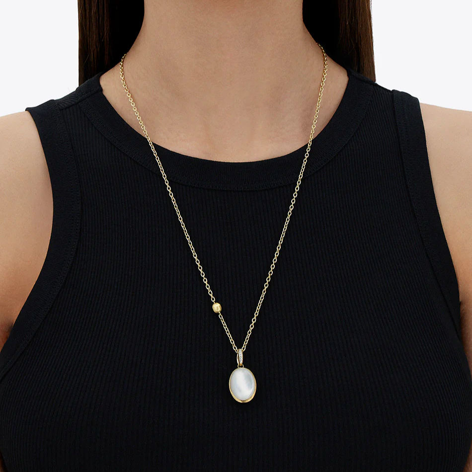 Nanis Muse Boule Mother of Pearl Pendant in Gold with Diamonds Necklace at Orsini