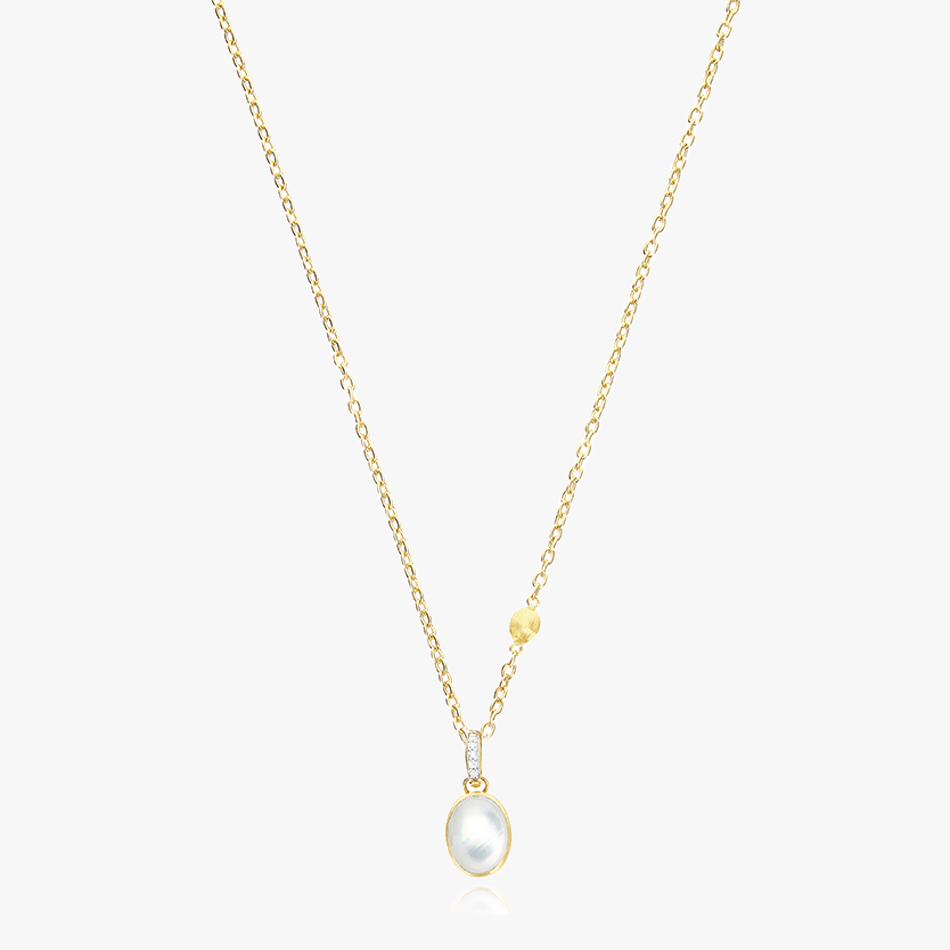 Nanis Muse Boule Mother of Pearl Pendant in Gold with Diamonds (Small) PS25-609 IN on chain