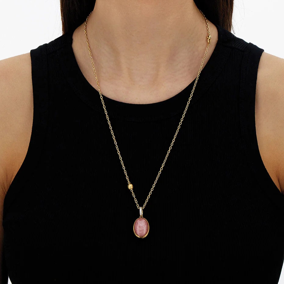 Nanis Muse Boule Pink Quartz Pendant in Gold with Diamonds (Large)