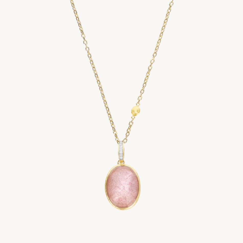 Nanis Muse Boule Pink Quartz Pendant in Gold with Diamond Necklace
