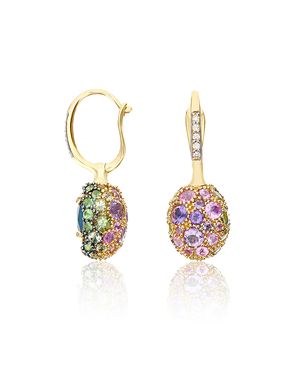 Nanis Reverse Gold, Sapphire, Tsavorite, Amethyst, Green Labradorite and Rock Crystal Double Face Earrings (Small) - Orsini Jewellers