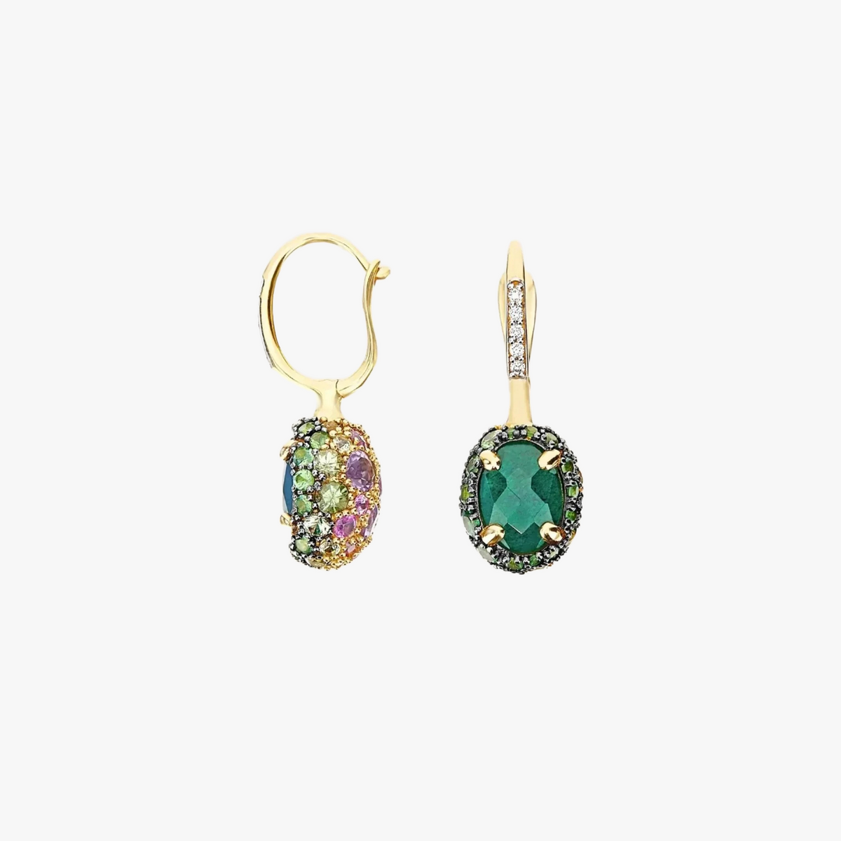 Nanis Reverse Green Labradorite and Gemstone Earrings - Small