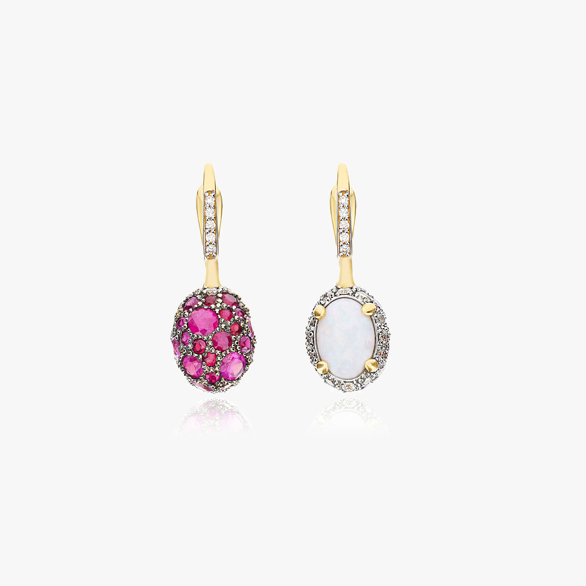 Nanis Reverse Opal, Pink Sapphire & Ruby Drop Earrings - Small