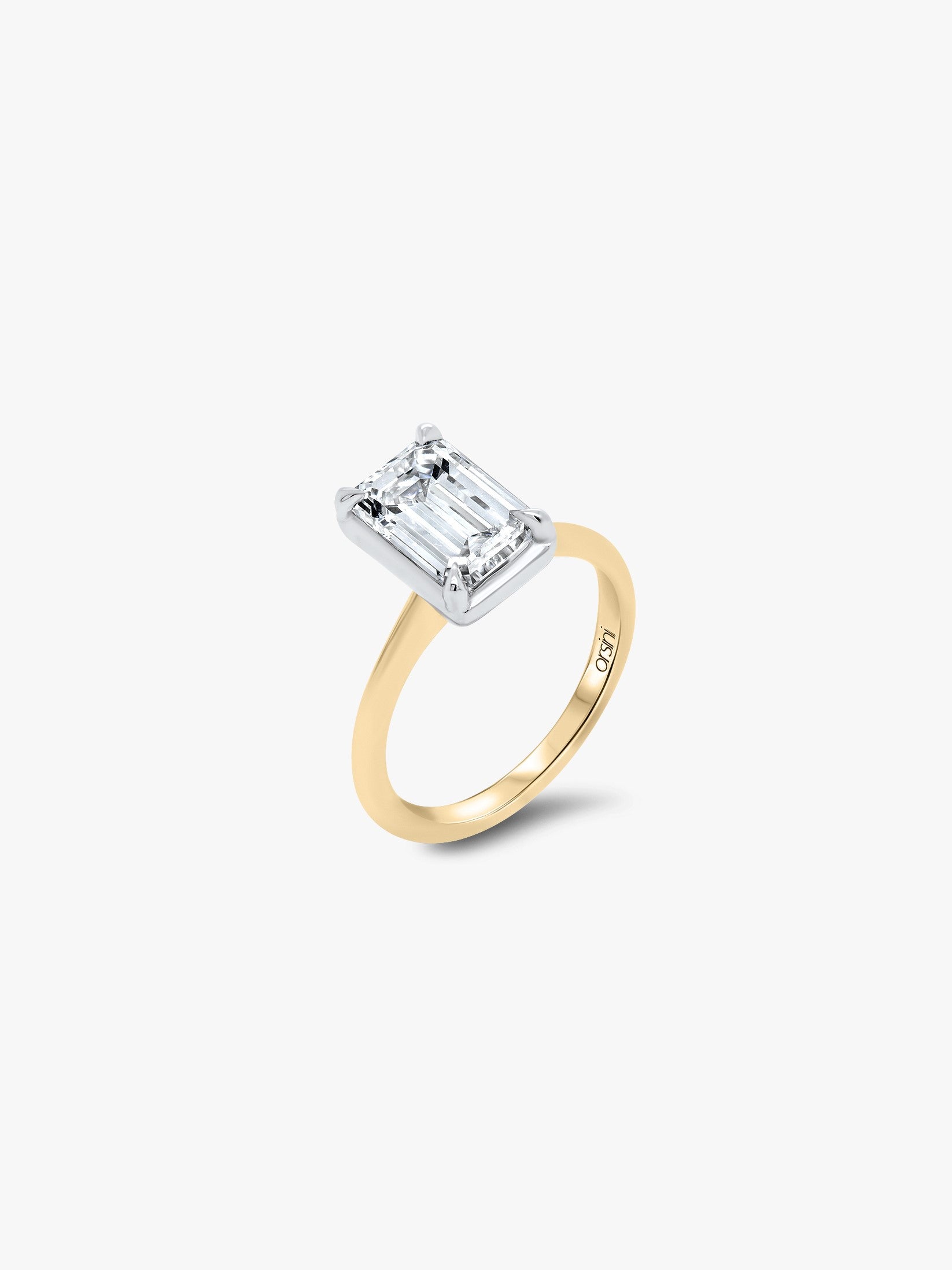 Orsini Fine Jewellery Solitaire Emerald Diamond Ring Gallery Rail and Claws 18k Yellow Gold