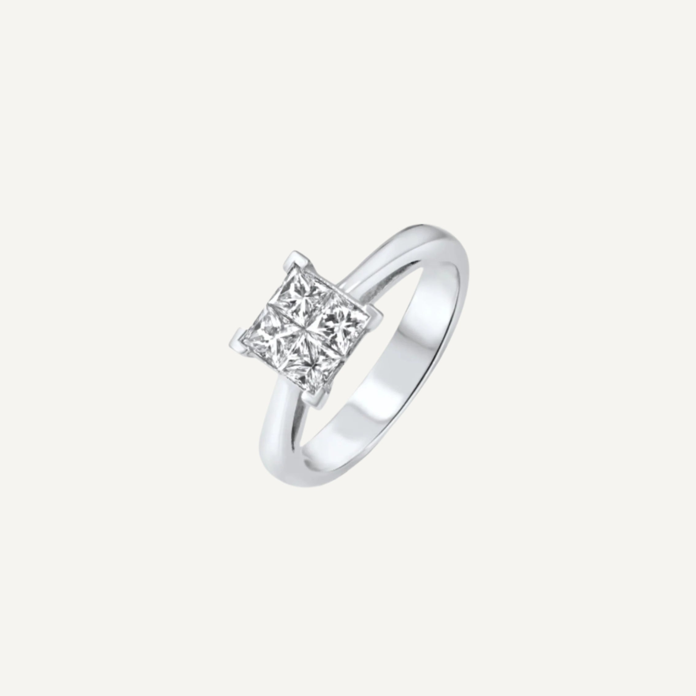 square diamond engagement ring set in 18k white gold orsini