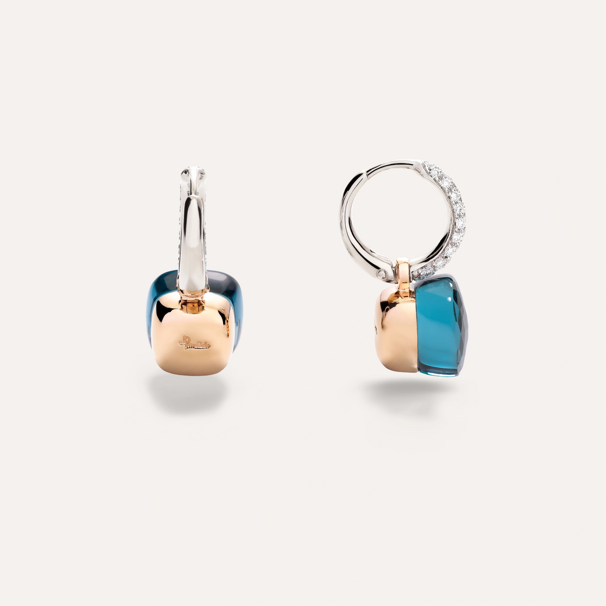 Side and Back View Pomellato_nudo-classic-earrings-white-gold-18kt-rose-gold-18kt-blue-london-topaz-turquoise-diamond