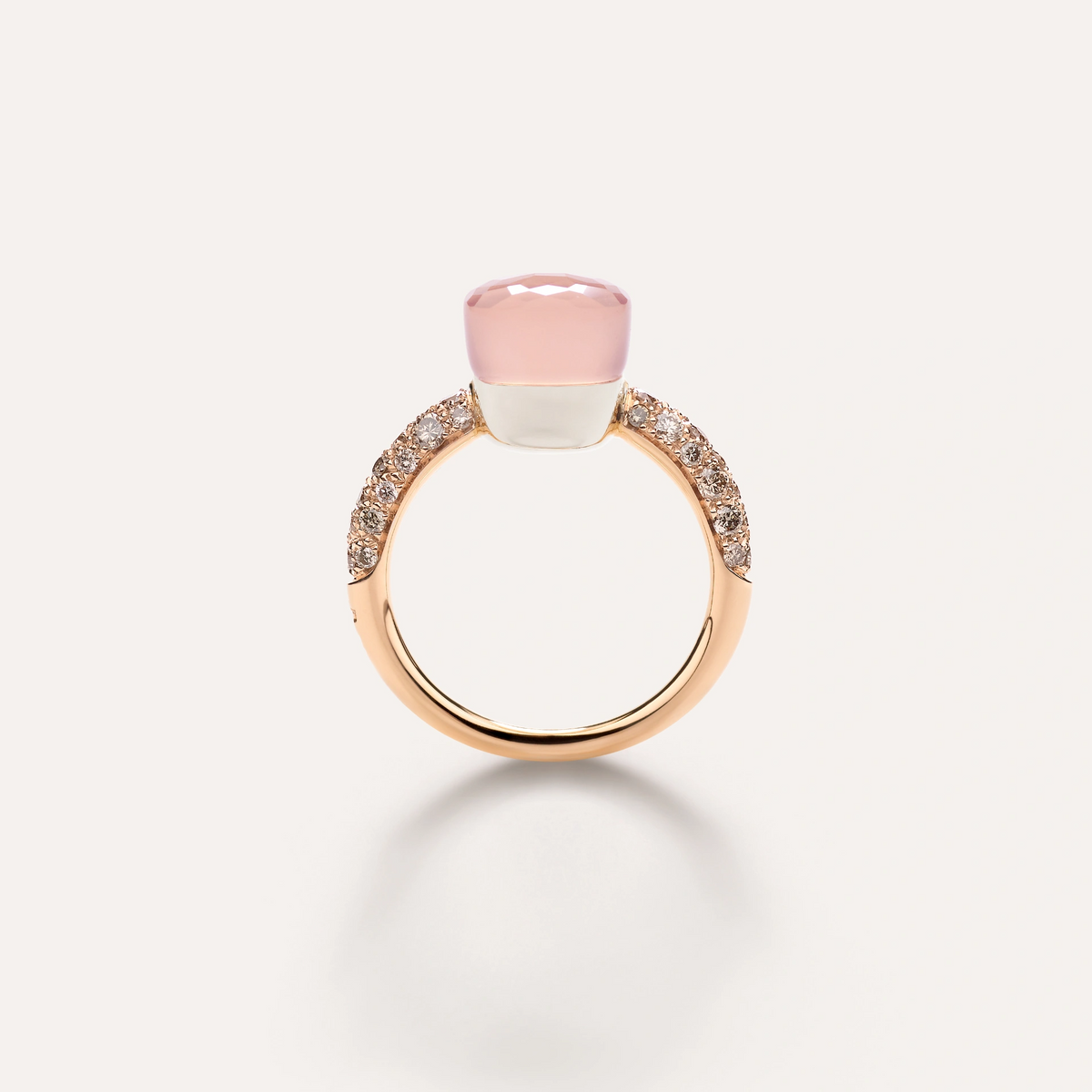 Petit Brown Diamond and 18k Rose Gold with Pink Chalcedony and Rose Quartz Nudo Ring