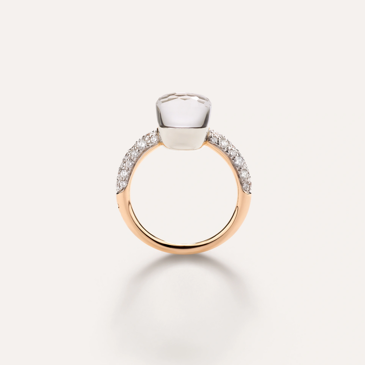 Petit Ring from Pomellato Nudo Collection Featuring white topaz and diamonds set in 18k White and Rose Gold