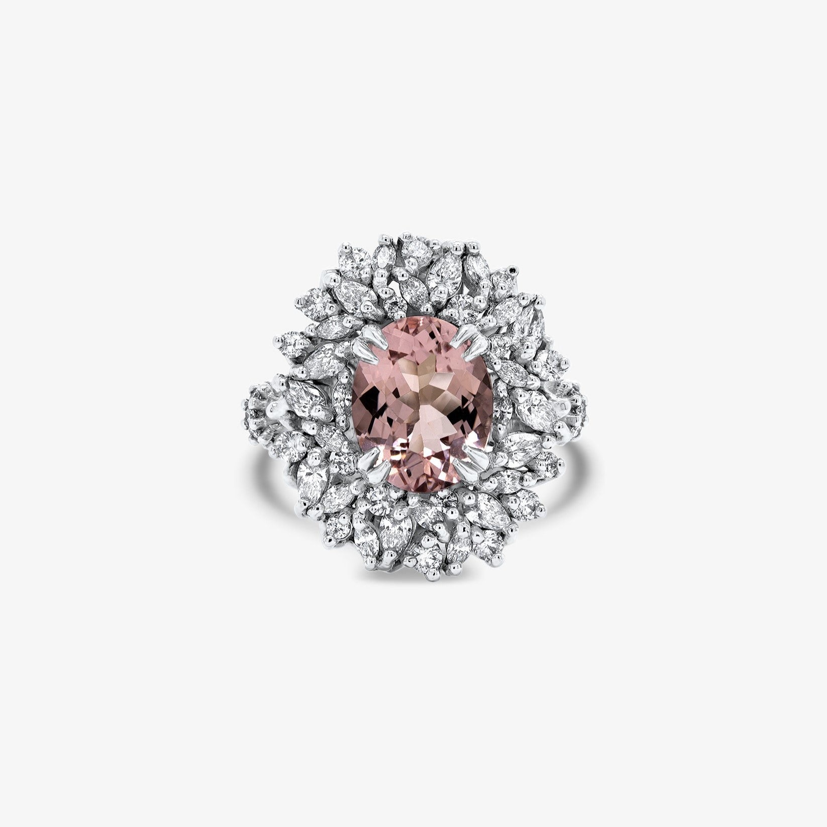 Pink Morganite and Diamond Ring in 18k White Gold Orsini