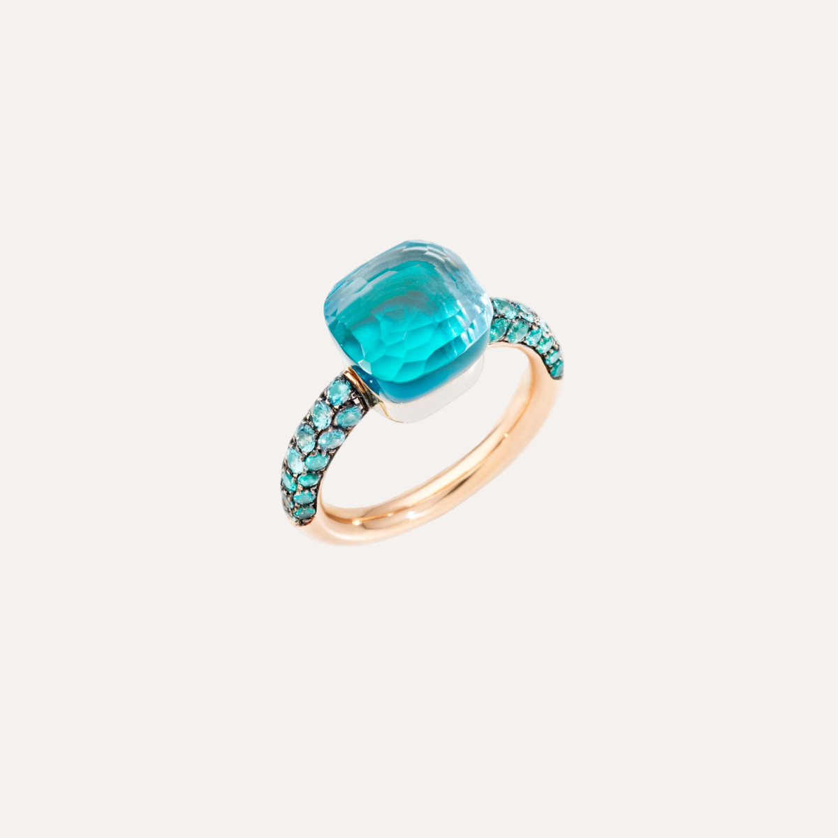 Pomellato Nudo Blue Ring 18k Gold Sky Blue Topaz, Agate and Diffused Topaz - Orsini Jewellers