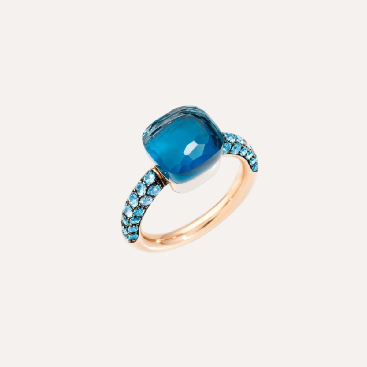 Pomellato Nudo Deep Blue Ring 18k Gold London Blue Topaz, Turquoise and Diffused Topaz