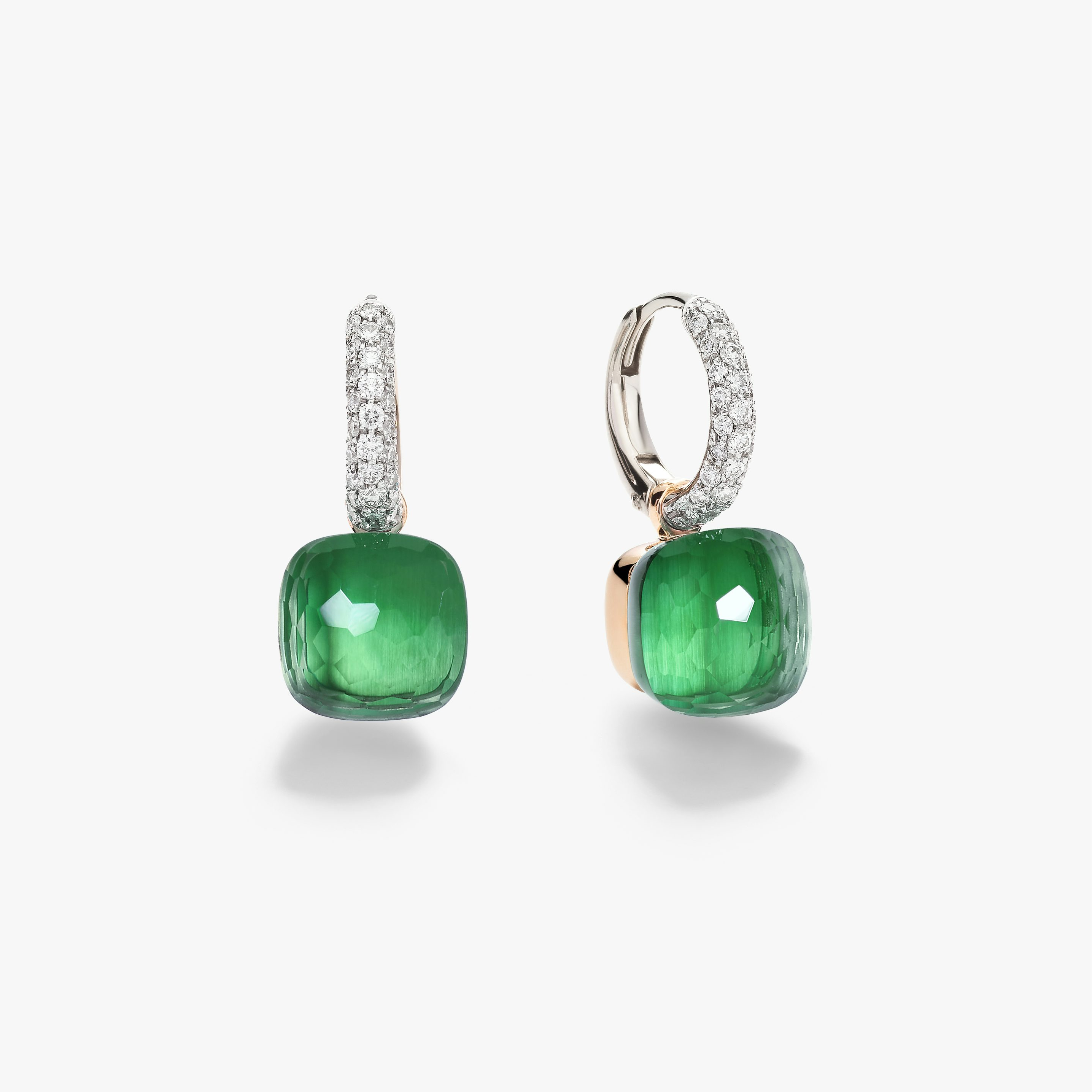 Pomellato Nudo Earrings 18k Gold Prasiolite with Green Agate and Diamonds POB4010_O6WHR_BPAAV