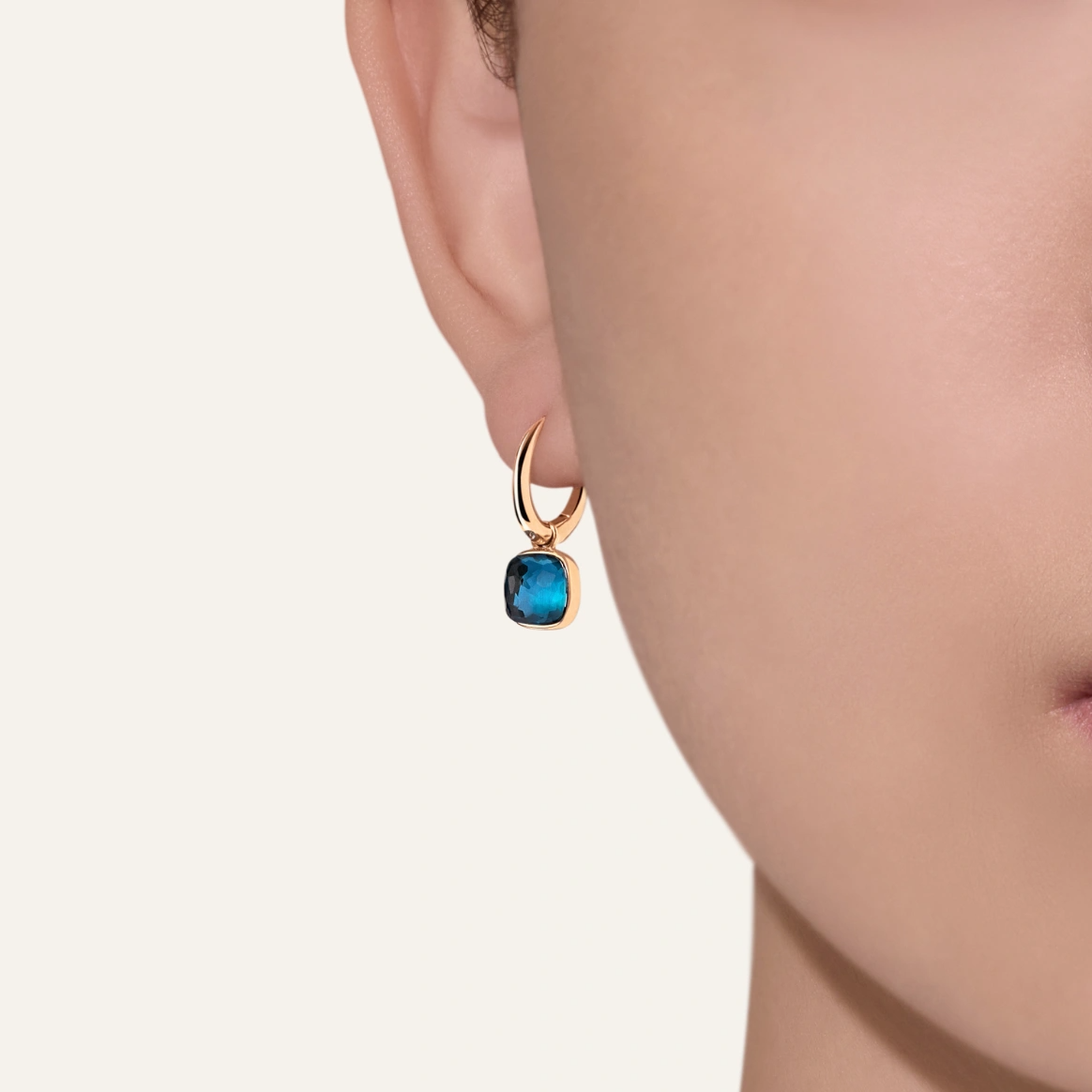 Pomellato Nudo Mini Earrings in London Blue Topaz on model