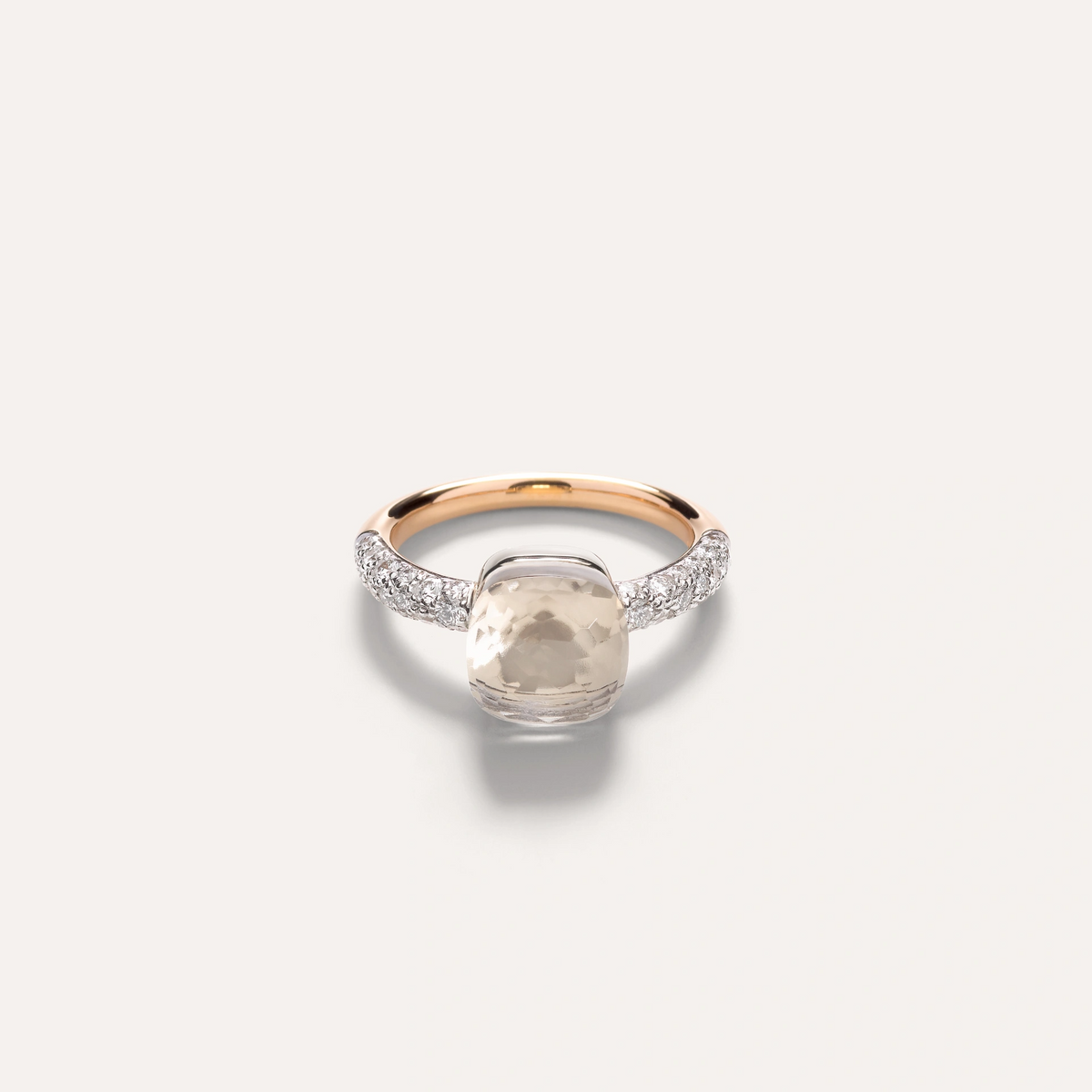 Pomellato Nudo Petit Ring in 18k Rose and White Gold with White Topaz and Diamonds