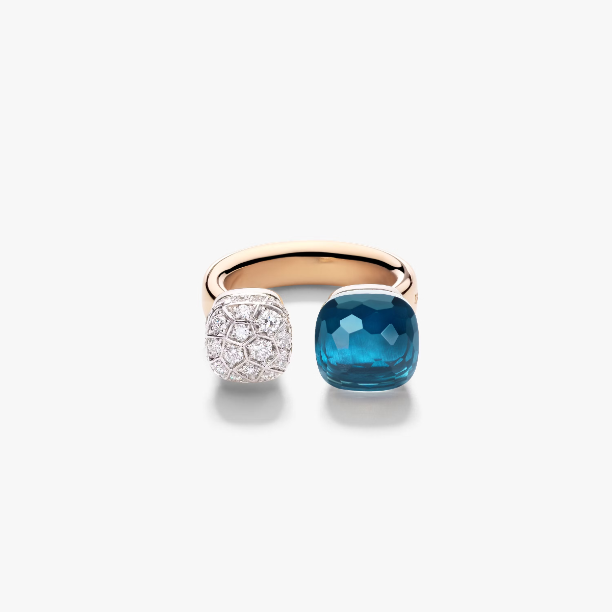 Pomellato Nudo Toi Et Moi Ring 18k Gold with London Blue Topaz and Diamonds PAC4020_O6WHR_DB0TL