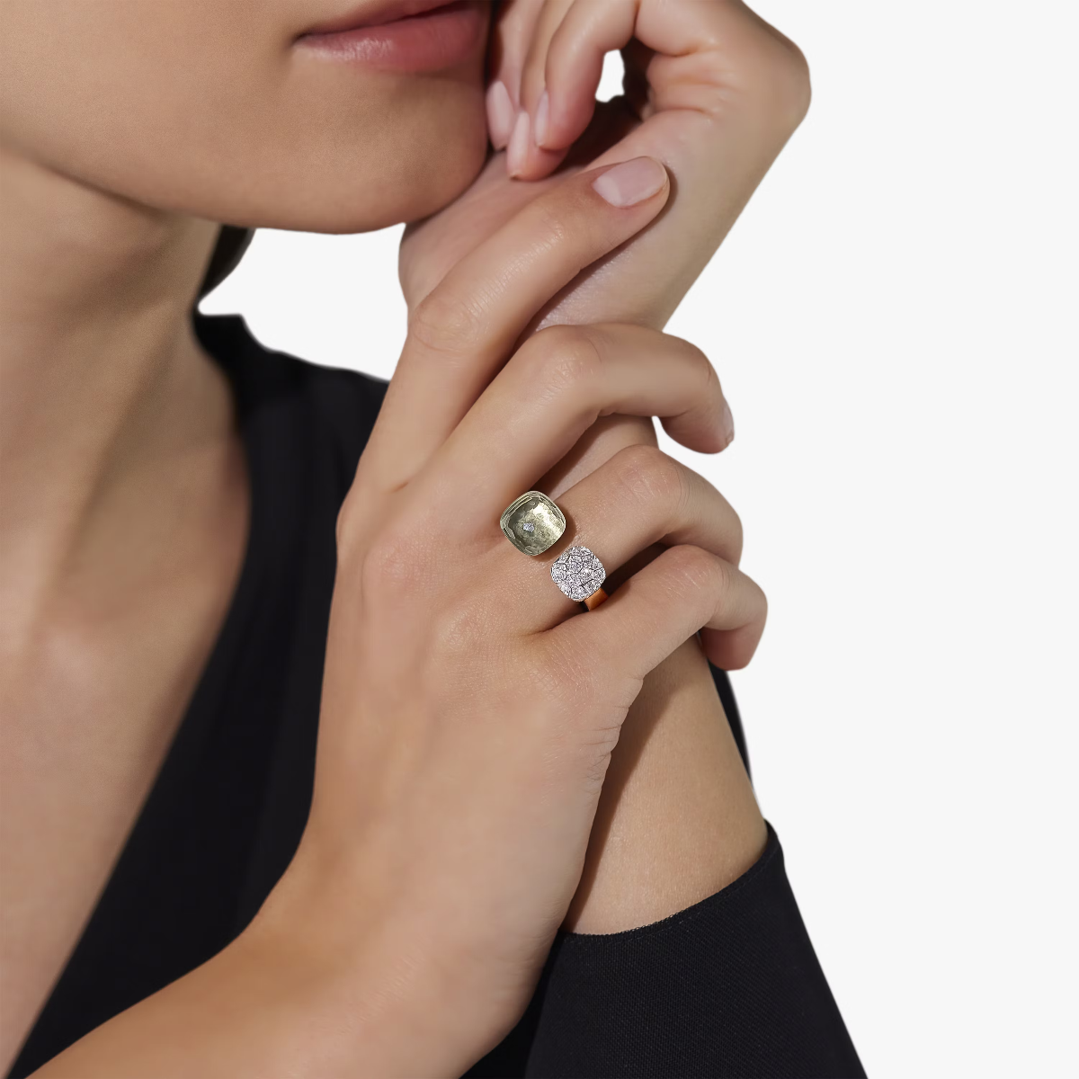 Pomellato Nudo Toi Et Moi Ring 18k Gold with Prasiolite and Diamonds PAC4020_O6WHR_DB0PA