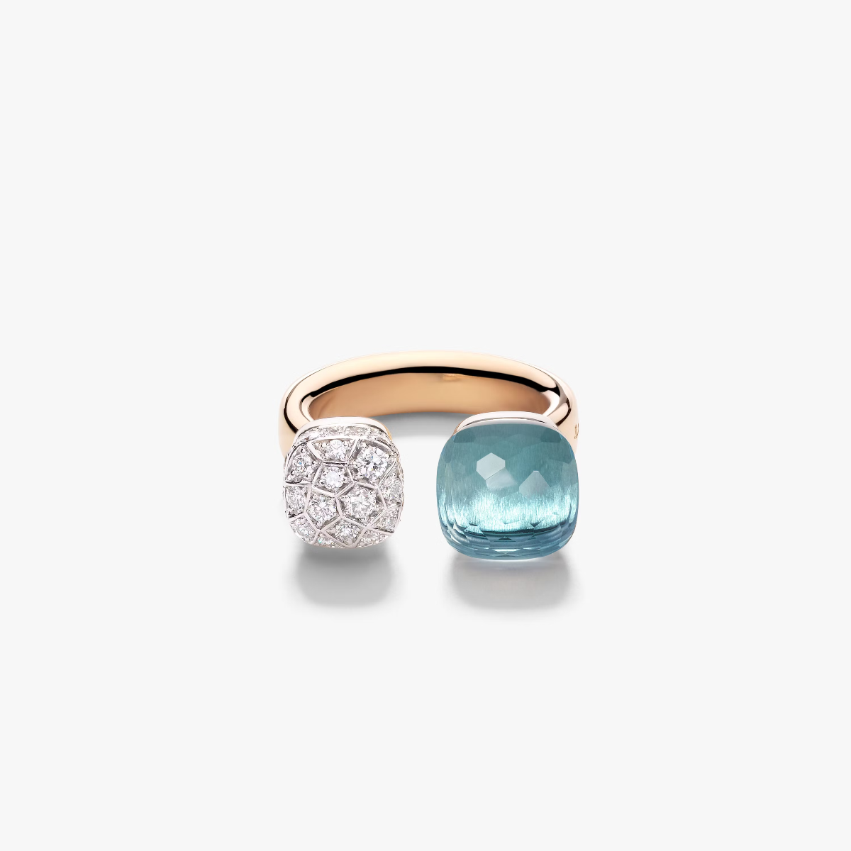 Pomellato Nudo Toi Et Moi Ring in 18k Gold with Sky Blue Topaz and Diamonds