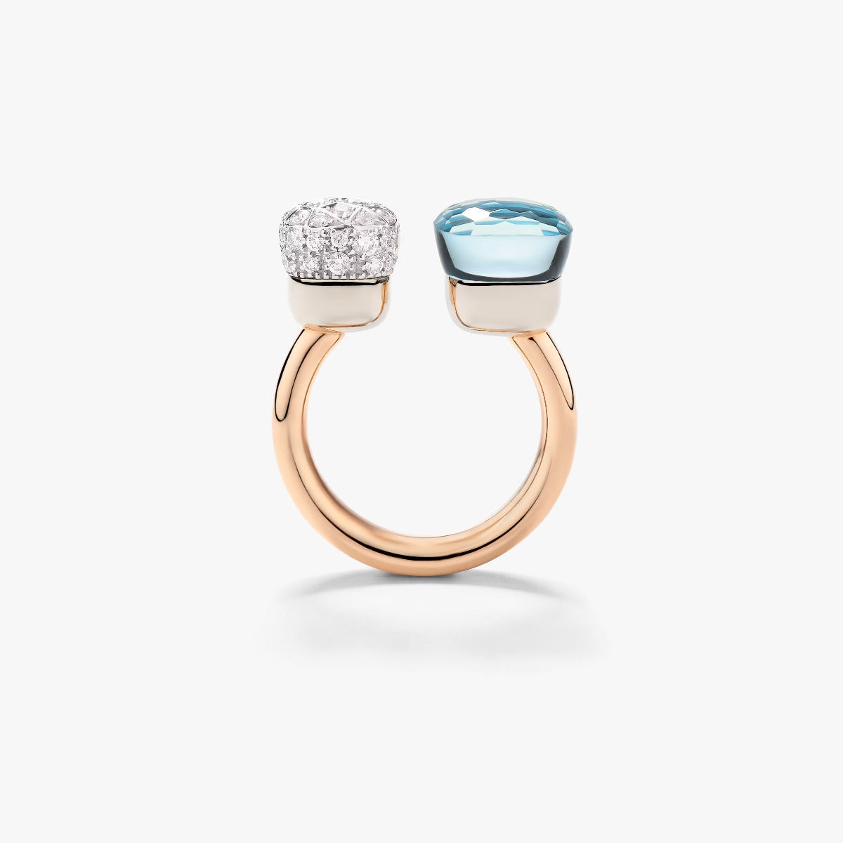 Pomellato Nudo Toi Et Moi Ring in 18k Gold with Sky Blue Topaz and Diamonds Orsini