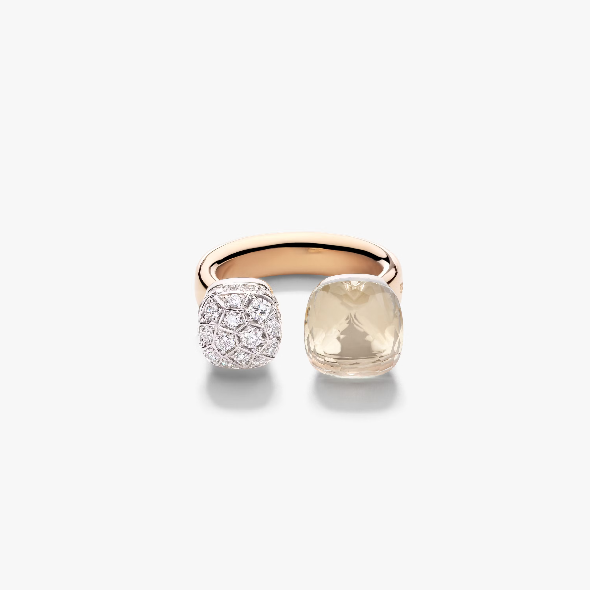 Pomellato Nudo Toi Et Moi Ring in 18k Gold with White Topaz and Diamonds