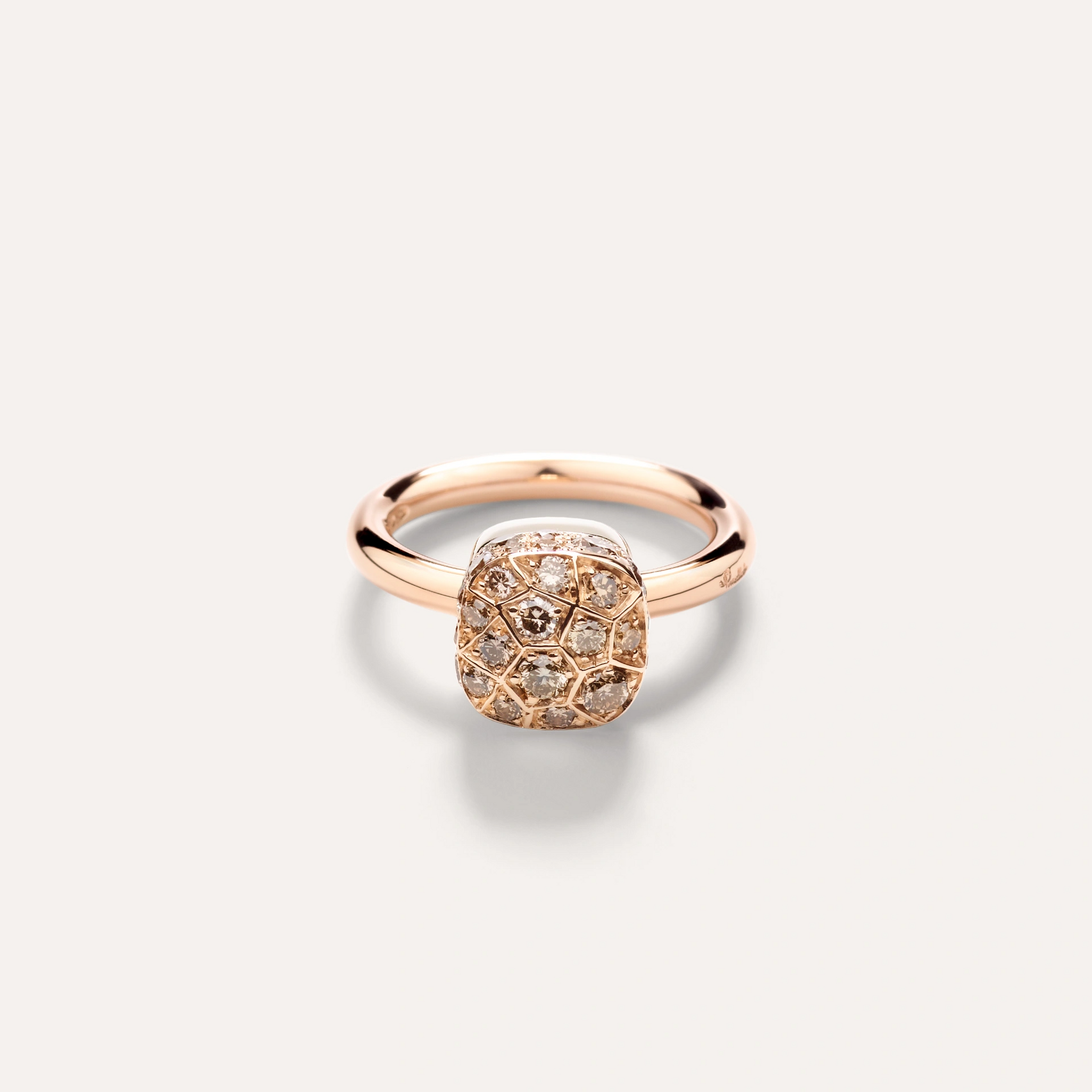 Pomellato Nudo Petit Ring in 18k Rose and White Gold with Brown Diamonds