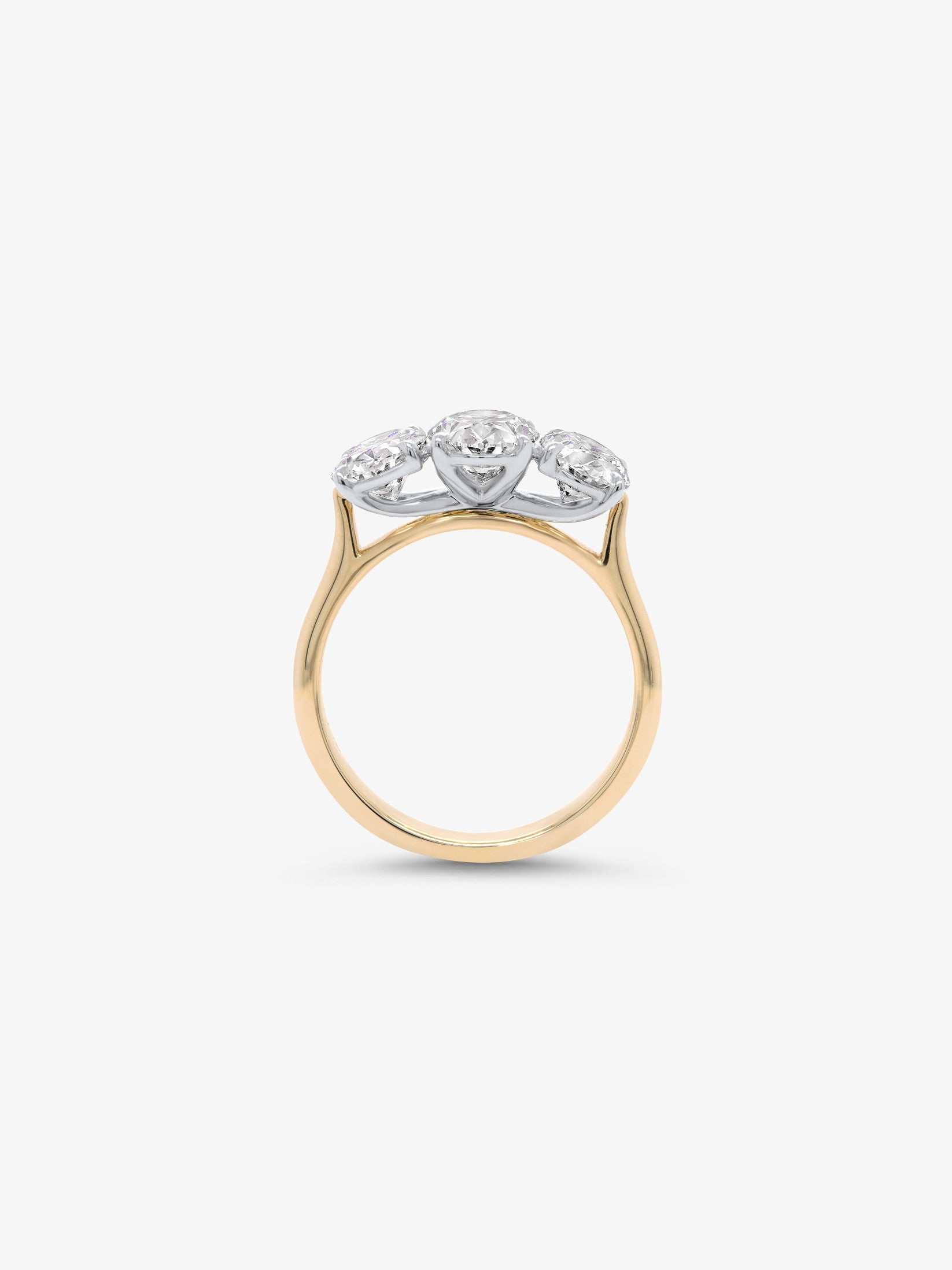 Trittico three stone oval diamond engagement ring — side profile, white gold | Orsini