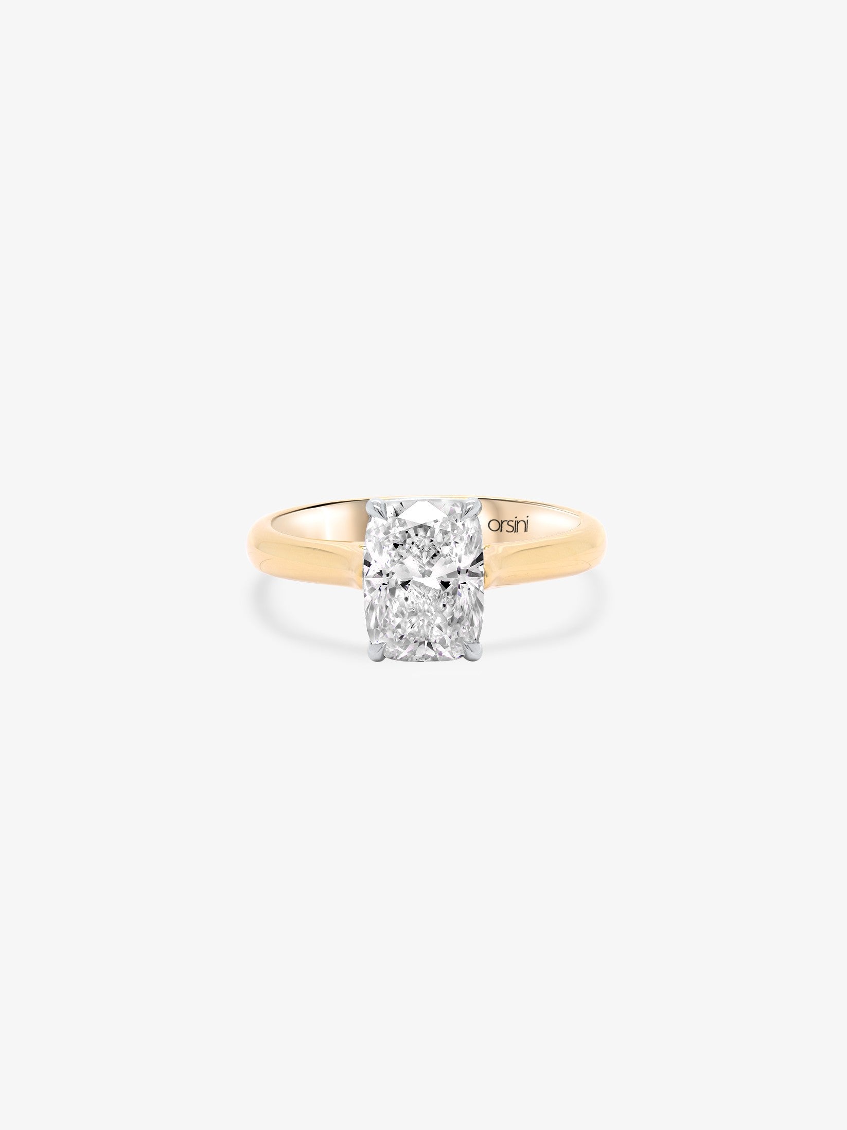 Piazza cushion cut diamond solitaire engagement ring in yellow gold — front view | Orsini