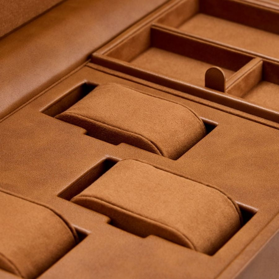 WOLF Brogue Watch Winder Box With Storage - Large at Orsini fine jewellery detail close texture
