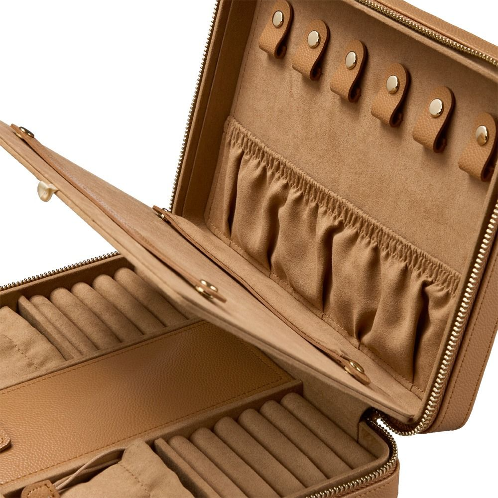 The WOLF Lauren Large Zip Jewellery Case in caramel leather
