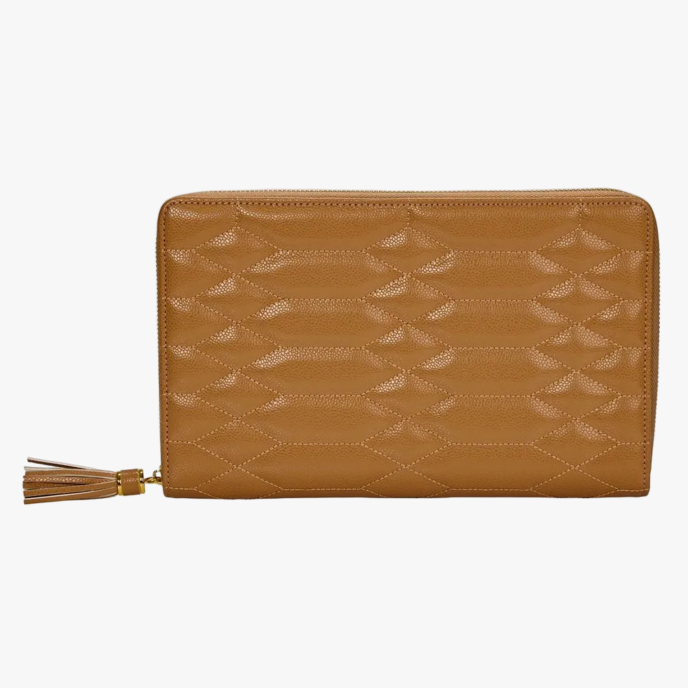 WOLF Lauren jewellery portfolio in caramel leather with elegant storage for rings, earrings and necklaces. Discover luxury jewellery travel accessories at Orsini.