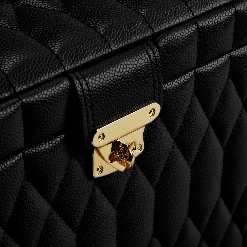 WOLF Lauren Large Jewellery Box in Black close up of metal clasp