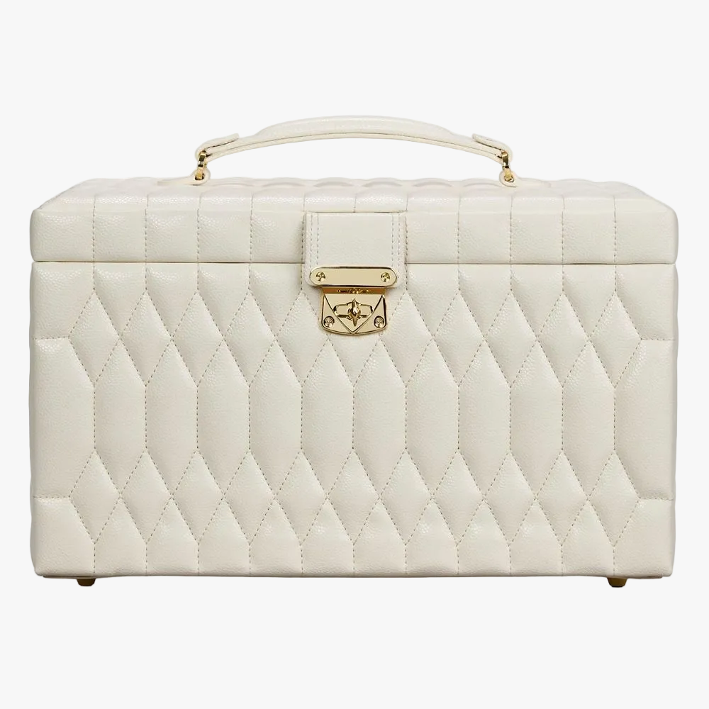 WOLF Lauren Large Jewellery Box Ivory Leather | Orsini WOLF Lauren large jewellery box in ivory leather with LusterLoc™ lining, removable travel case and elegant jewellery storage. Discover at Orsini.