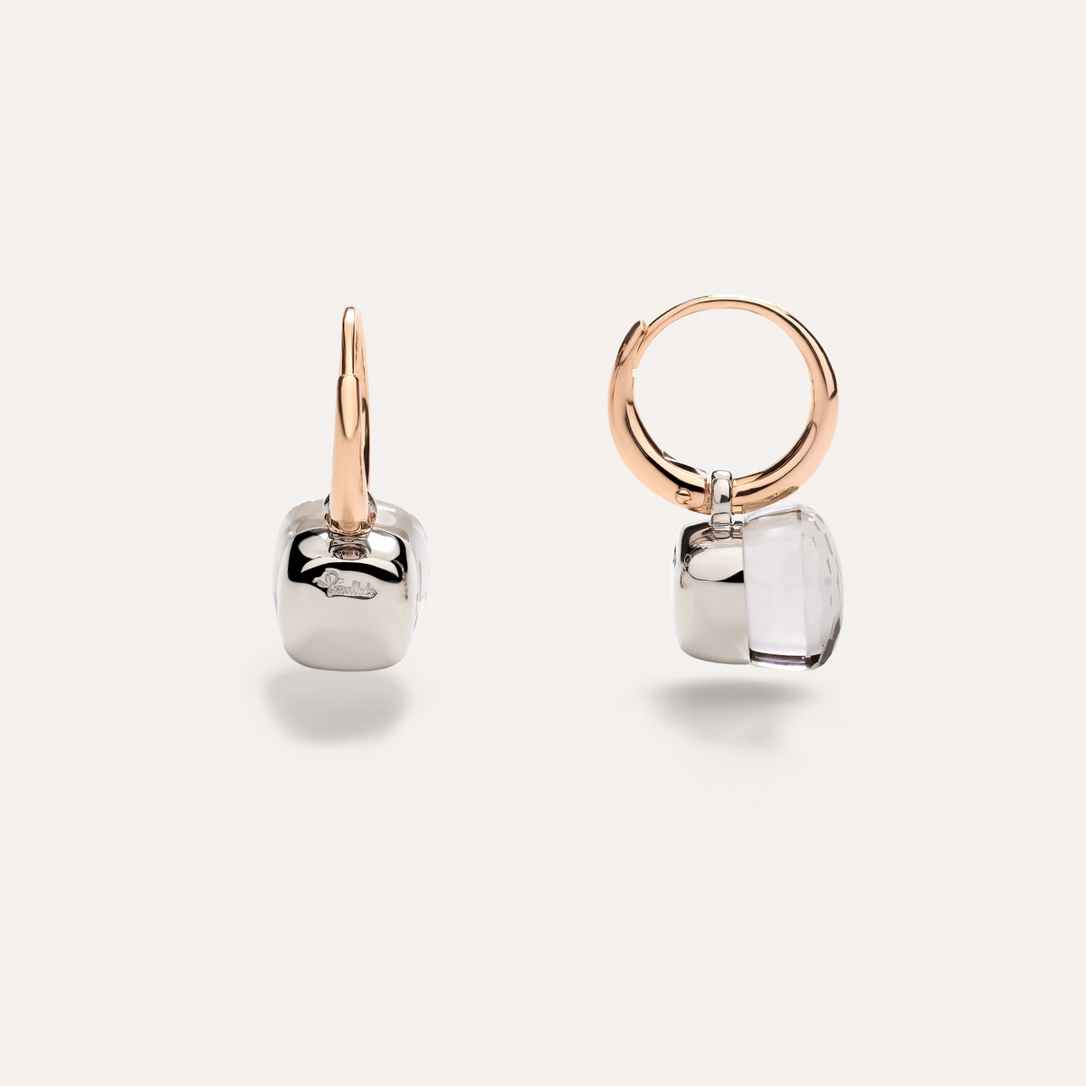 White Topaz petit drop nudo earrings set in 18k rose and white gold