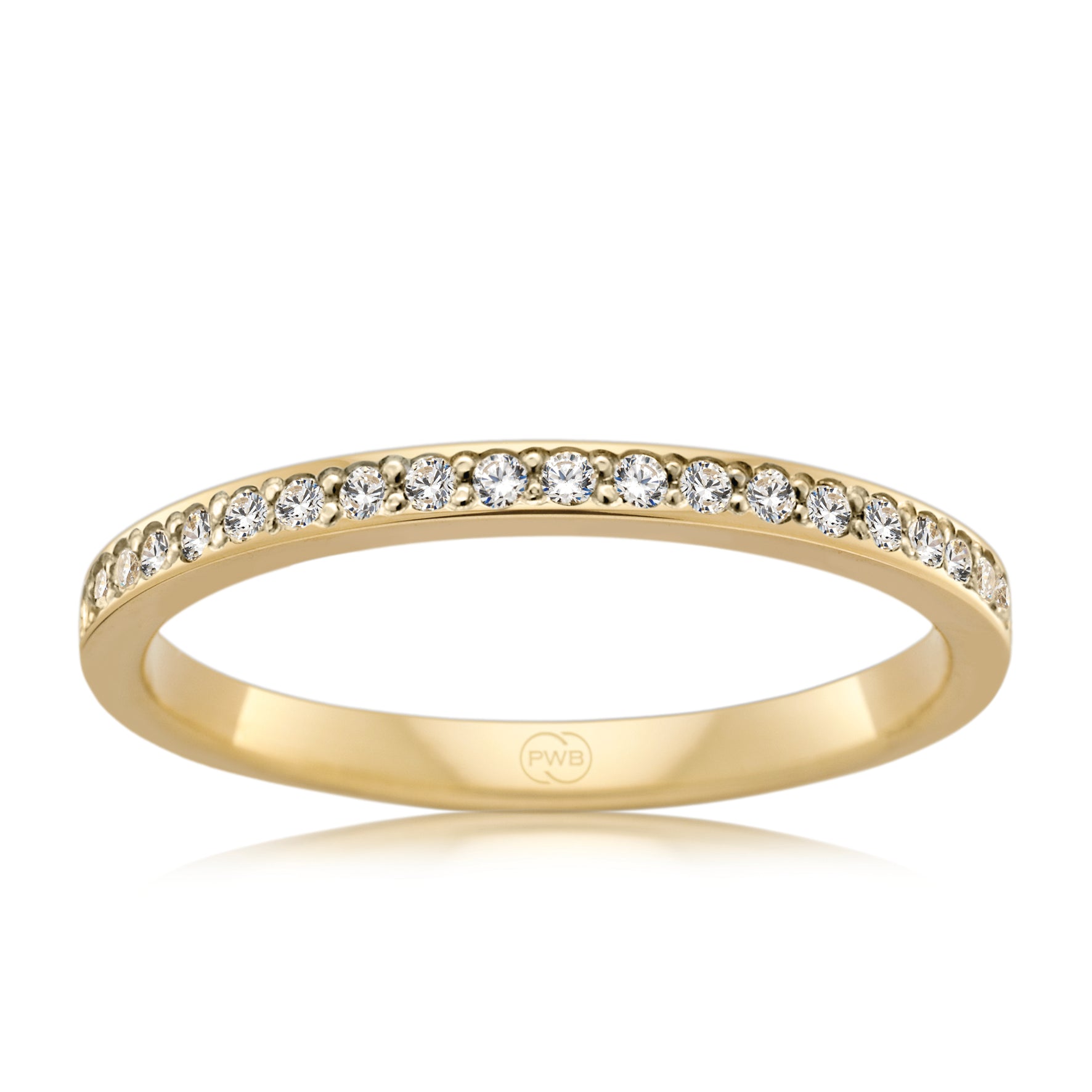 Women's Extra Small Yellow Gold Bead Set Diamond Wedding Ring