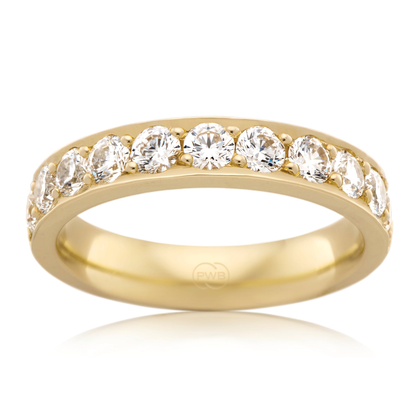 Women's Large Yellow Gold Bead Set Diamond Wedding Ring