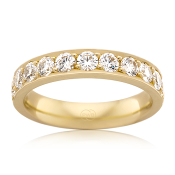 Womens Large Bead set round brilliant cut diamond wedding ring in yellow gold