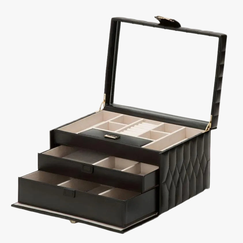 Curated by Orsini Fine Jewellery in Auckland, this beautifully crafted travel case reflects WOLF's heritage of innovative design and exceptional quality, offering a sophisticated storage solution that combines practical functionality with enduring luxury.