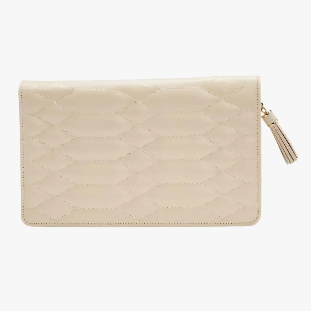 Caroline Jewellery Portfolio
The WOLF Caroline Large Jewellery Storage Case in Ivory is designed to protect and beautifully organise an extensive jewellery collection. Part of WOLF's iconic Caroline Collection, it combines luxurious diamond-quilted leather with polished gold-tone hardware, creating a timeless storage piece that reflects the brand's heritage of exceptional craftsmanship and elegant design.