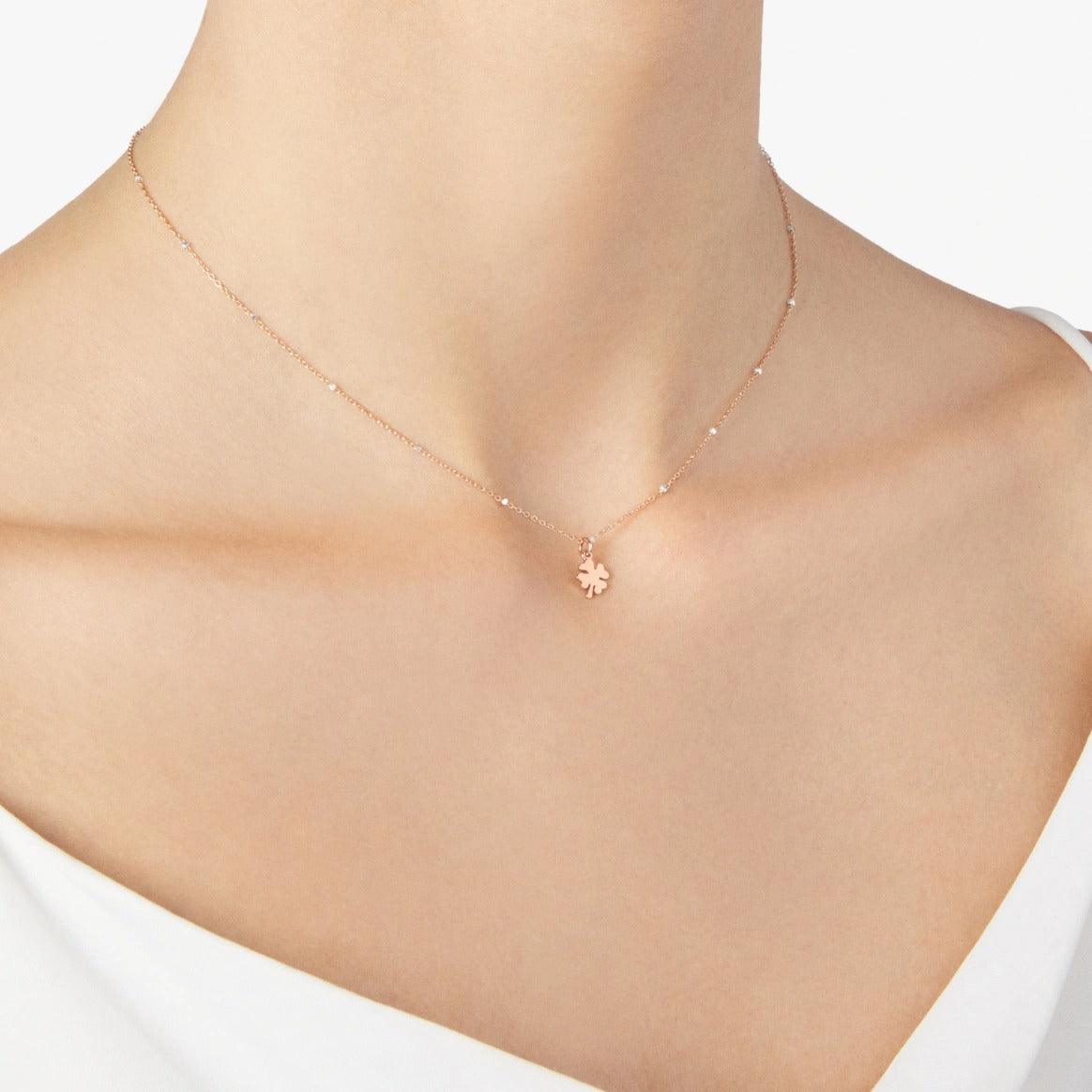 DoDo Necklace FOUR LEAF CLOVER Rose and White Gold Mini - Orsini Jewellers