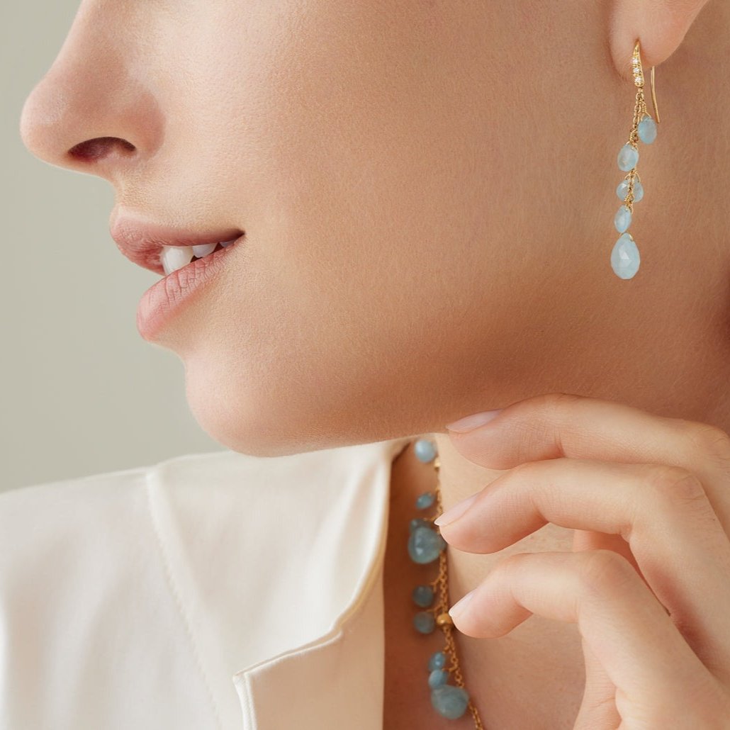 Marco Bicego 18k Gold Aquamarine Earrings with Diamond Accent - Orsini Jewellers