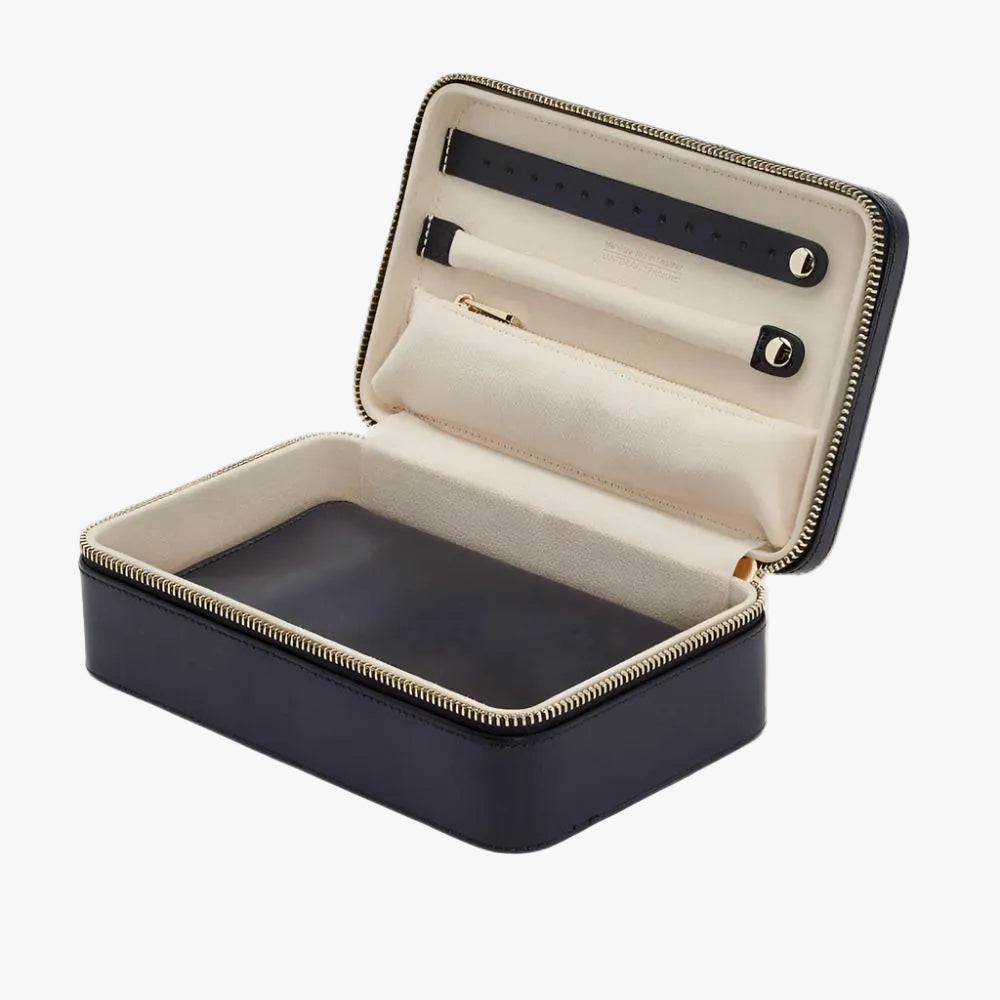 Discover the WOLF Maria Medium Zip Jewellery Case in premium leather with LusterLoc™ anti-tarnish lining and elegant jewellery storage. Available at Orsini Auckland.