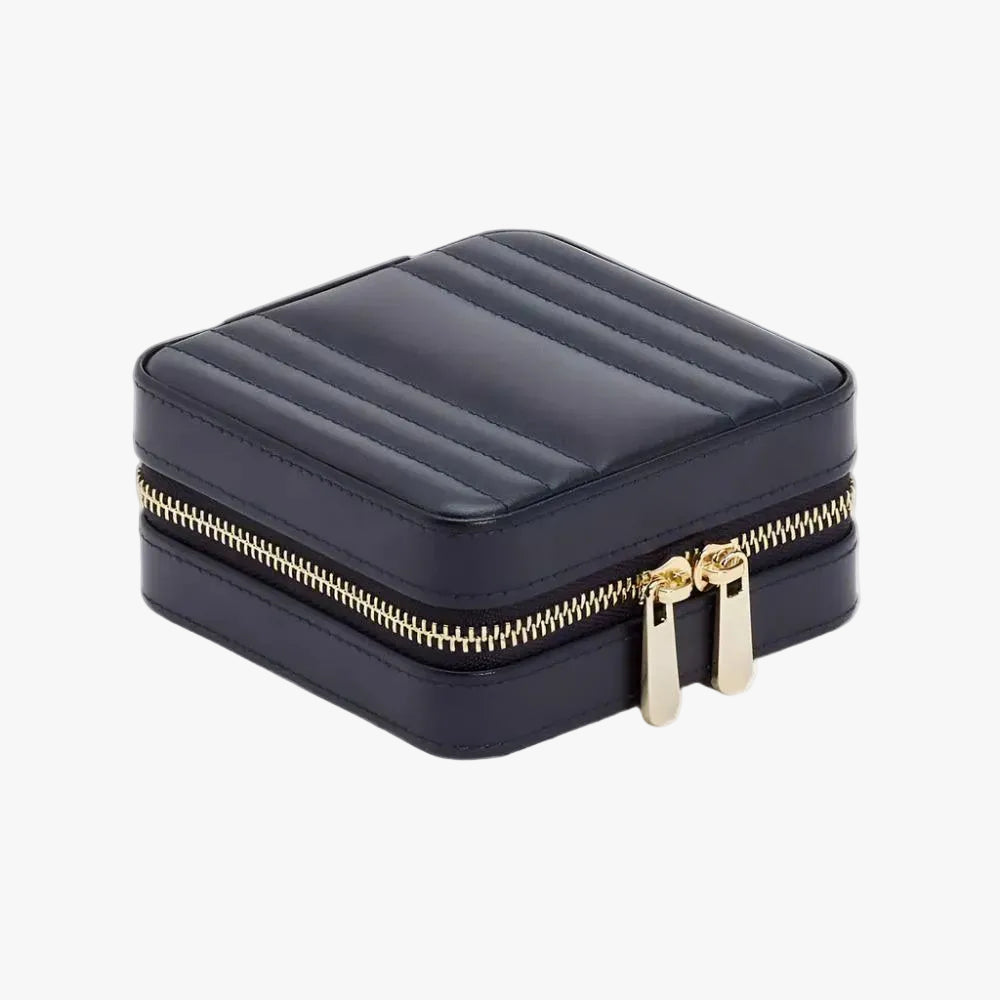 Maria Navy Small Zip Jewellery Travel Case by Wolf - Orsini Jewellers