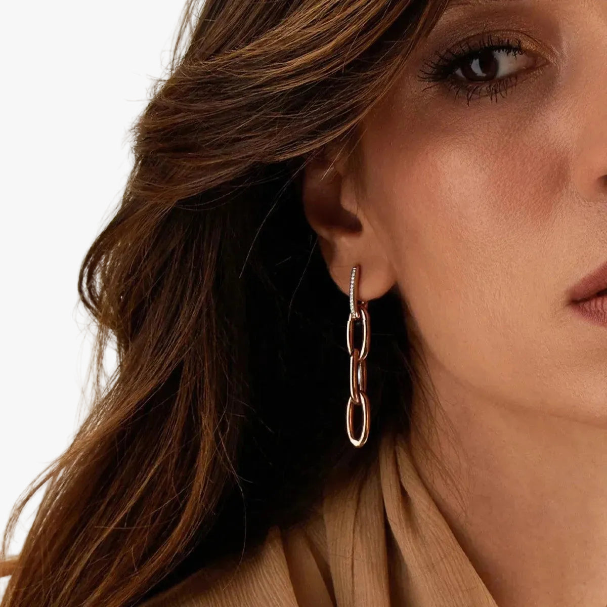 Nanis Libera Rose Gold Small Square Earrings With Chain Element - Orsini Jewellers
