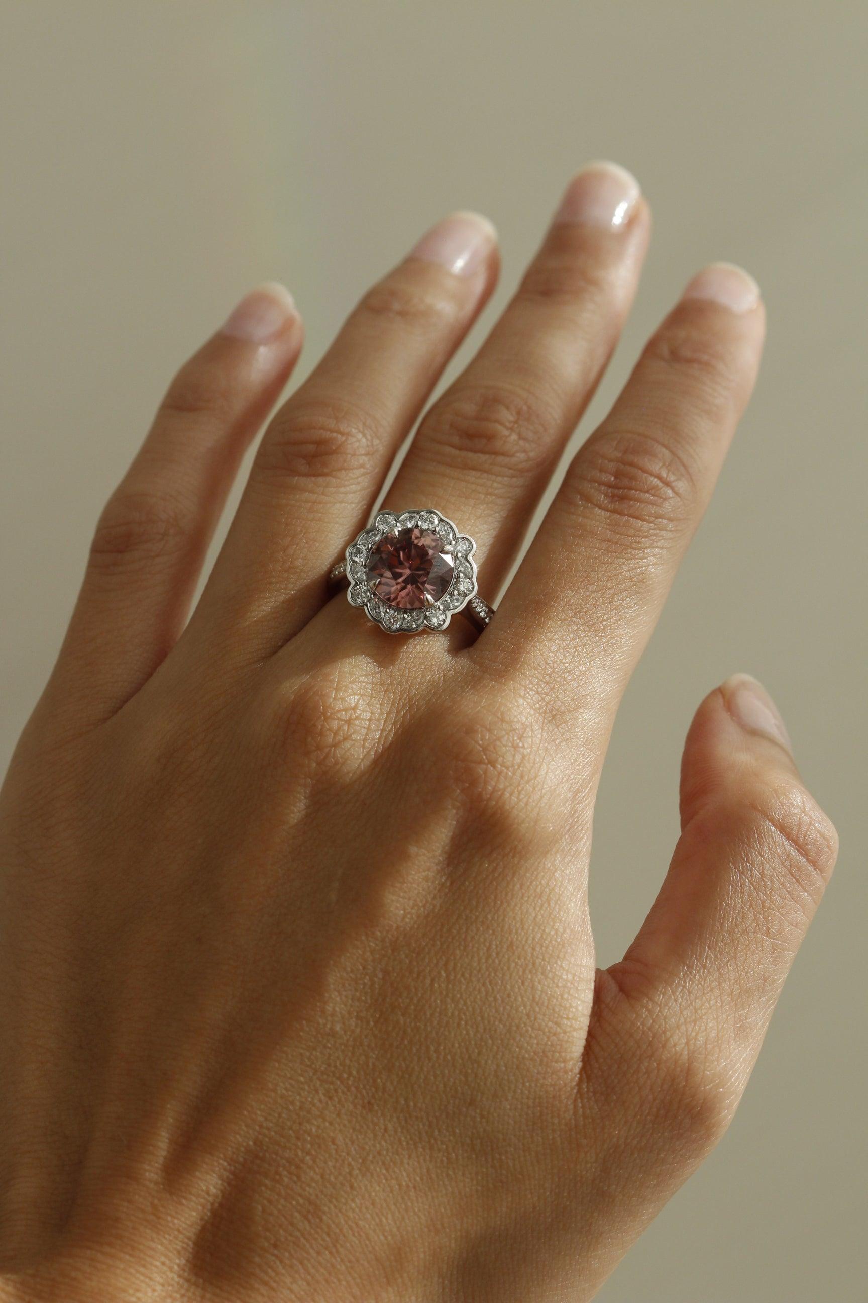 Pink Zircon and Diamond Ring in 18k White Gold - Orsini Jewellers
