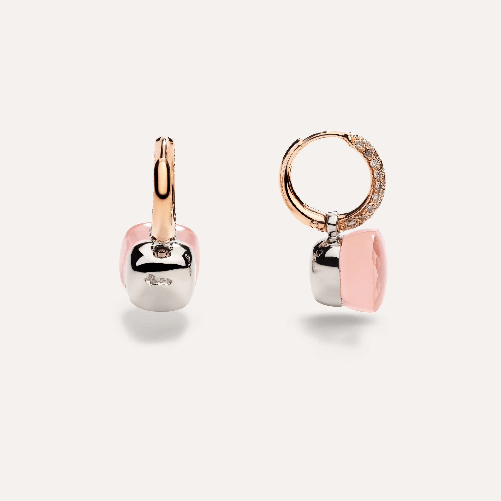 Pomellato Nudo Earrings Brown Diamonds Rose Quartz and Chalcedony - Orsini Jewellers