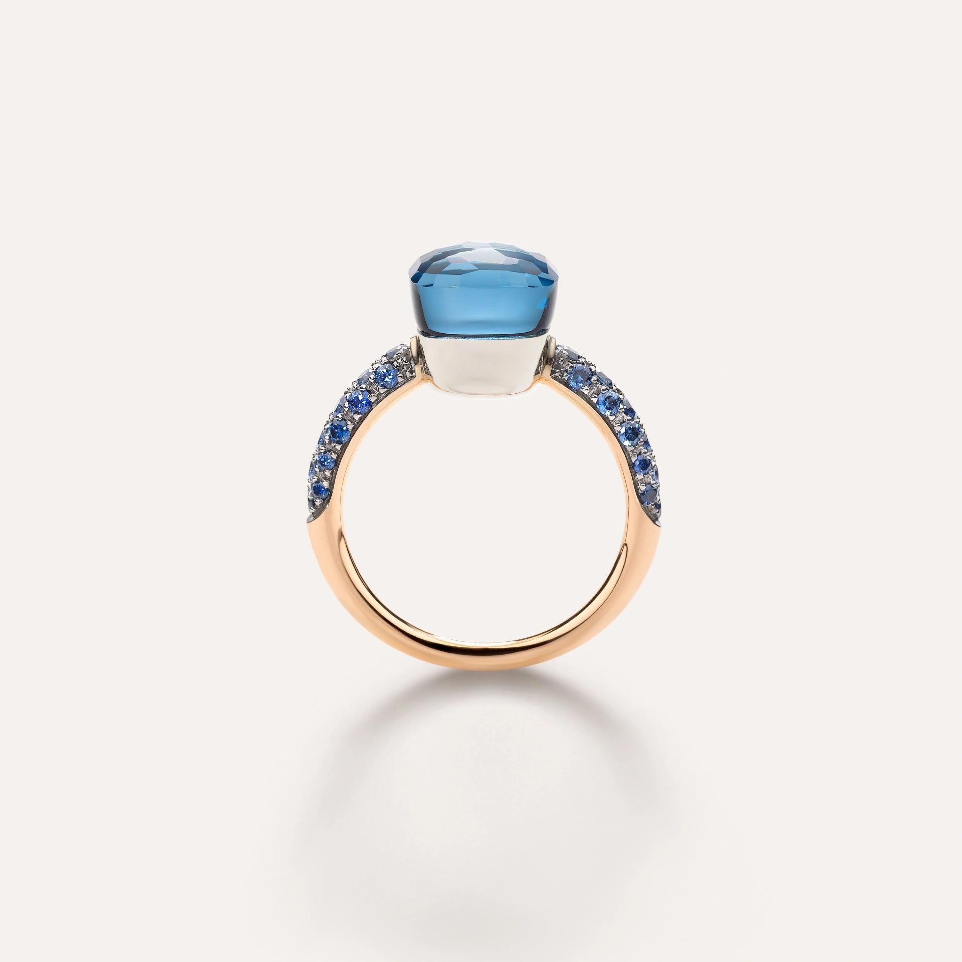 Pomellato Nudo Petit Ring 18k Gold London Blue Topaz and Lapis Lazuli with Blue Sapphires - Orsini Jewellers