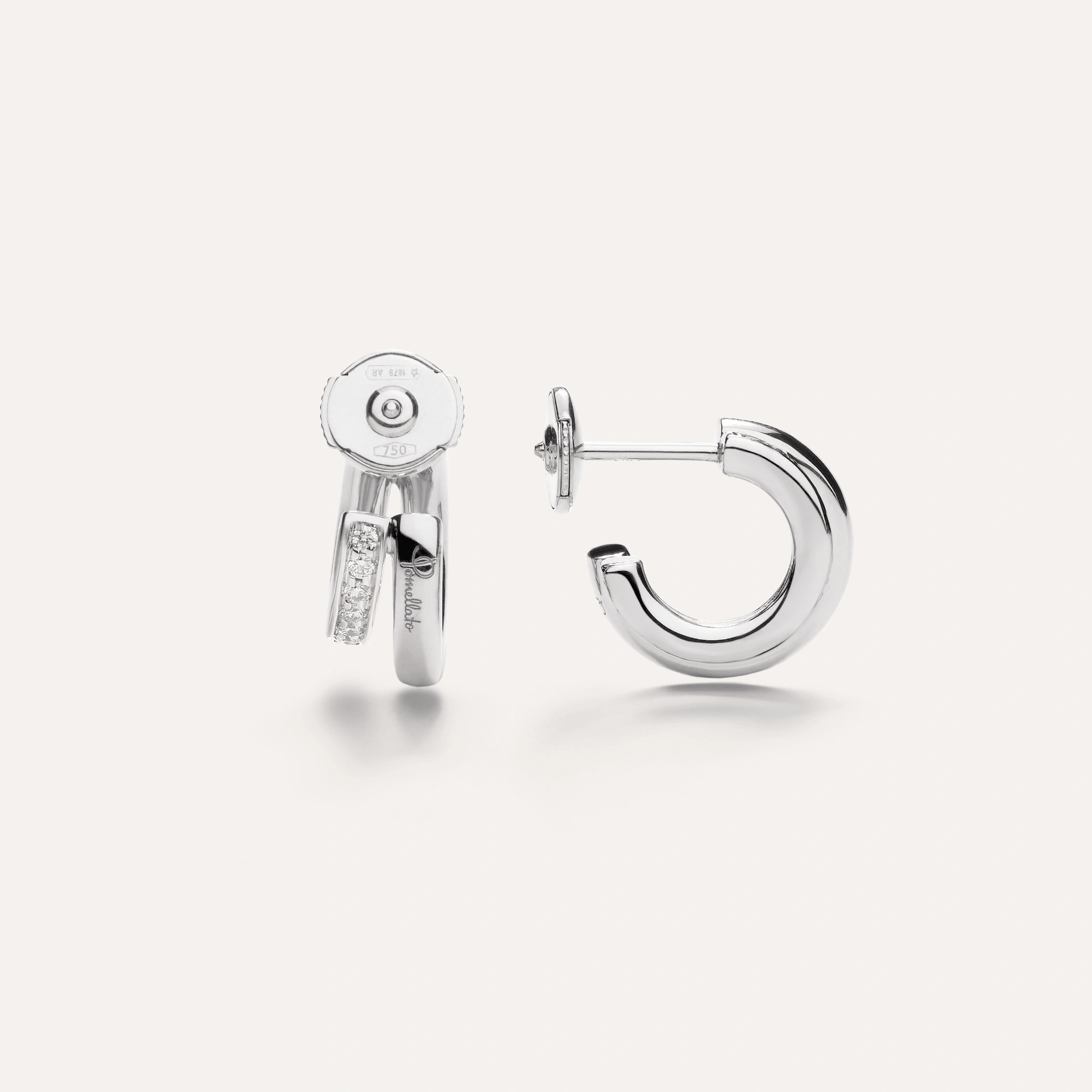 Pomellato Together Double Loop Earrings in 18k White Gold with White Diamonds - Orsini Jewellers