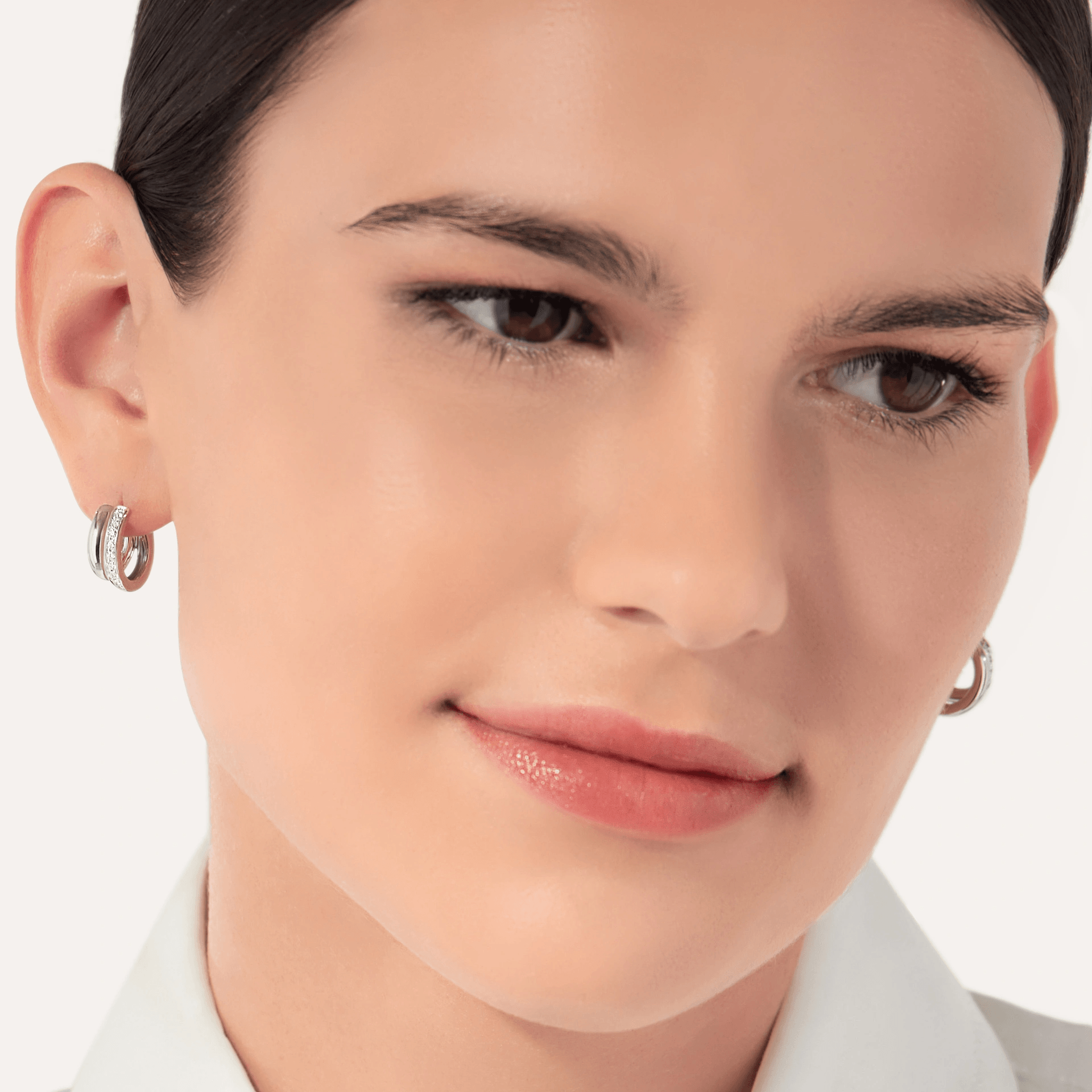 Pomellato Together Double Loop Earrings in 18k White Gold with White Diamonds - Orsini Jewellers