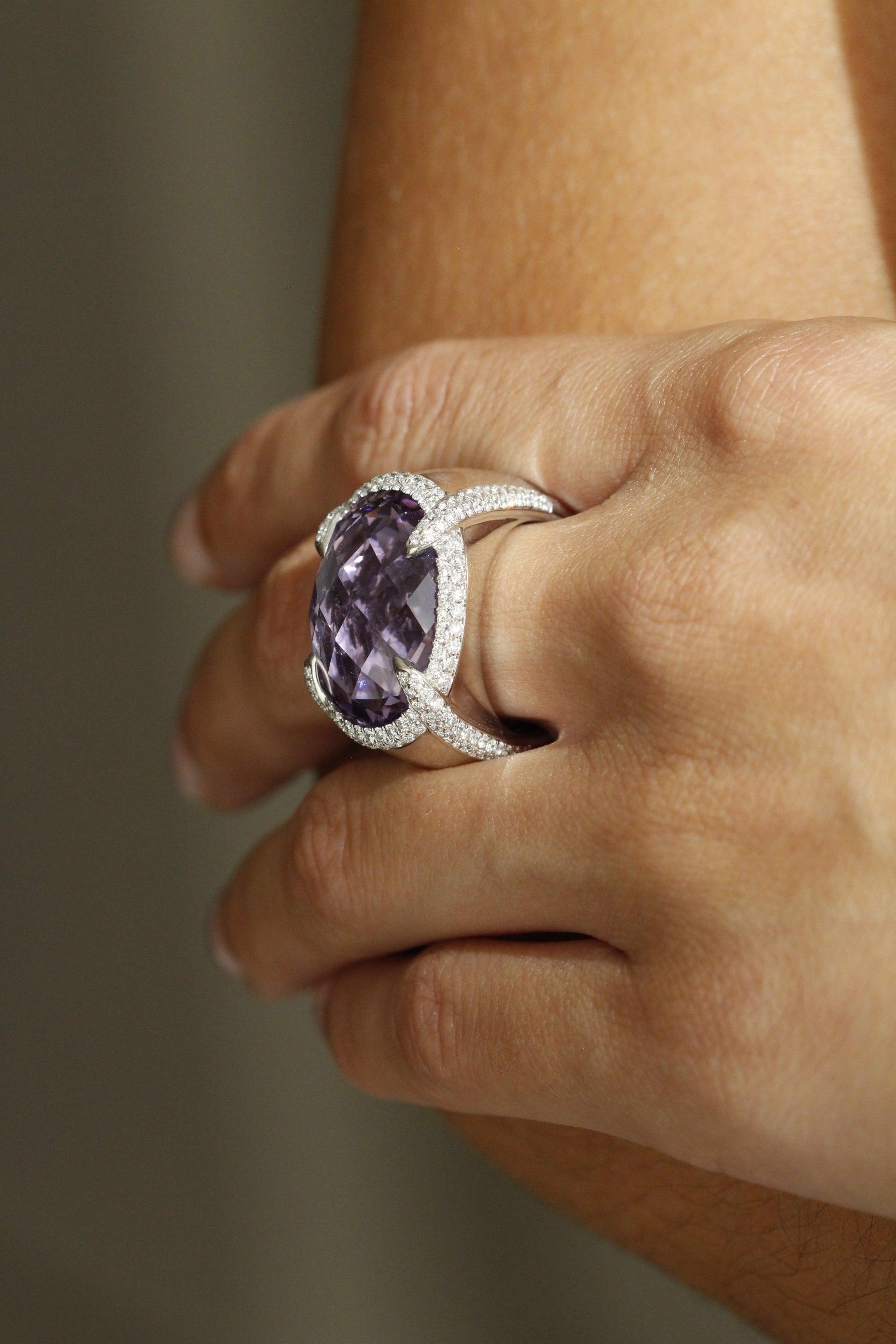 Sahara Ring in 18k White Gold with Amethyst and Diamonds - Orsini Jewellers