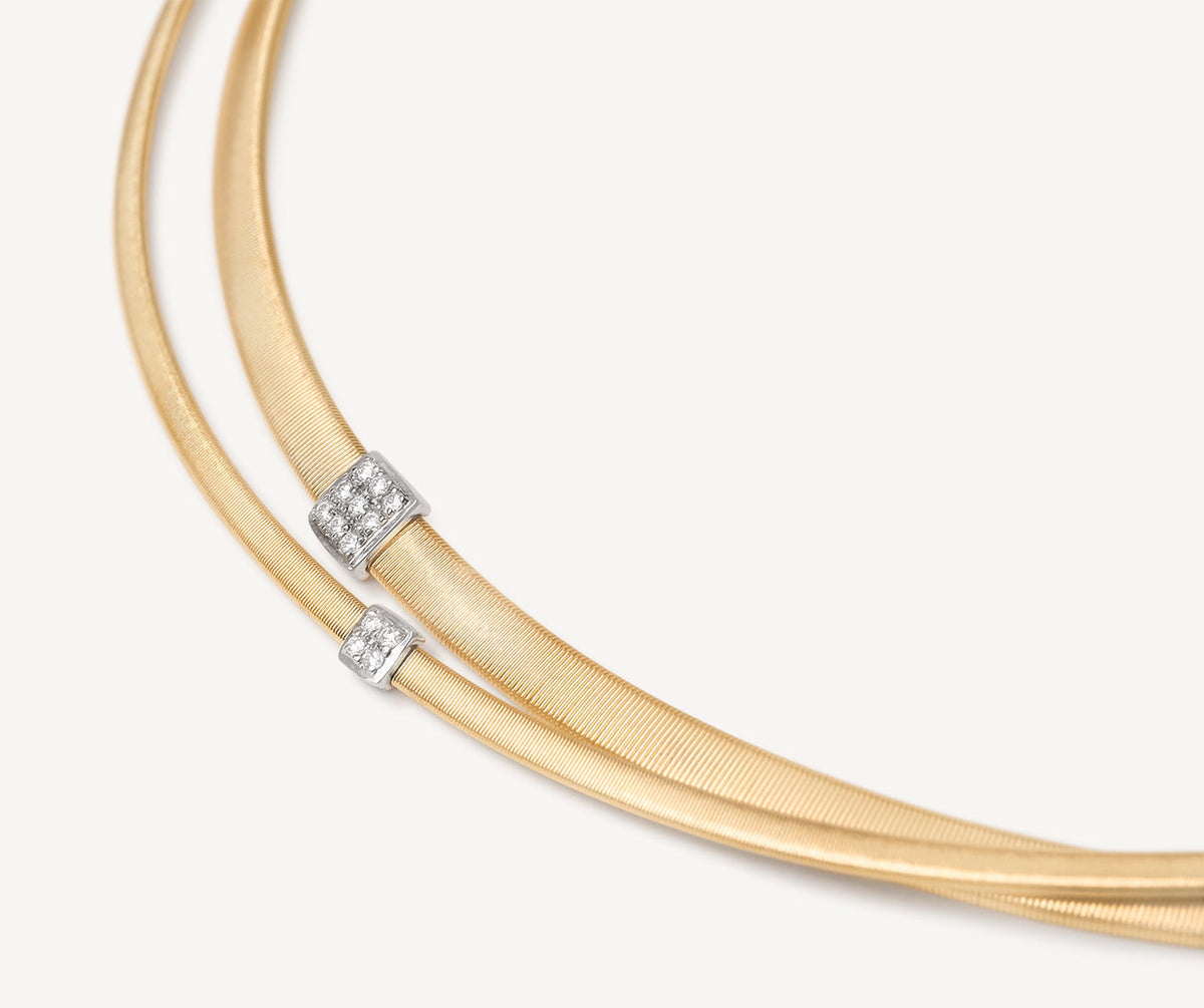 Diamonds set in white gold and yellow gold two strand Masai necklace by Marco Bicego